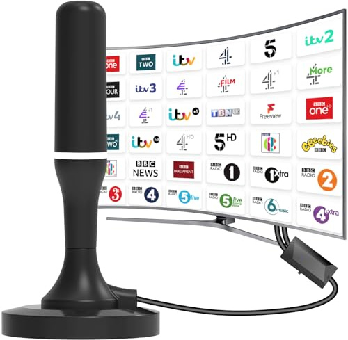TV Aerial Indoor,2026 Indoor Digital TV Aerial with 400+ Miles Range Adjustable Strongest Signal Booster Amplifier for 4K 1080P HDTV & VHF UHF DAB Radio with Magnetic Base