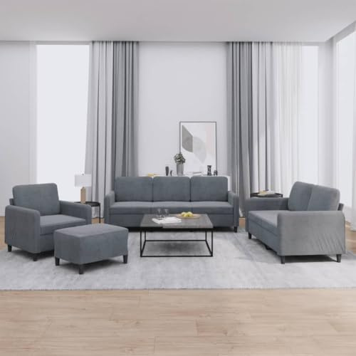 Owoxanthellate 4-teilige Samt-Sofagarnitur Dark Grey 198 cm | Modernes Couch-Set mit Sessel 2-Sitzer 3-Sitzer & Hocker Robustes Metallgestell für Wohnzimmer Büro & Studio