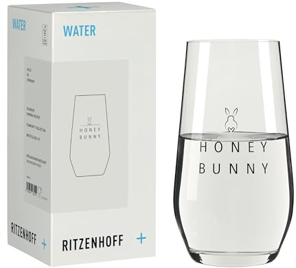RITZENHOFF 8383001 Wasserglas 425 ml, Ostern von Ramona Richter – mit Schriftzug „Honey Bunny – Made in Germany