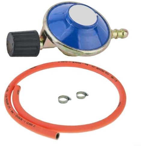 LatoYard Régulateur de gaz de camping en laiton 30 mbar avec tuyau de 1,2 m, valve réglable pour bouteilles Campingaz 901 904 907, cuisine extérieure (B)