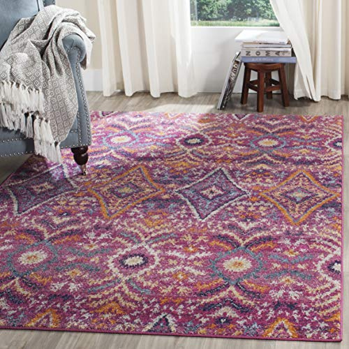SAFAVIEH Boho Teppich für Wohnzimmer, Esszimmer, Schlafzimmer - Madison Collection, Kurzer Flor, Fuchsia und Multi, 155 X 229 cm