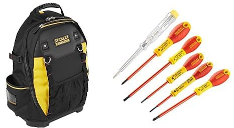 Stanley 1-95-611 Sac À Dos Porte Outils Gamme Fatmax - Porte Outils 50 Poches - Sangle Épaule matelassé - 600 deniers - Contenance 28 Litres Noir & FatMax 0-65-443 Jeu De 6 Tournevis Isolés 1000V