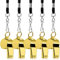 5 Packs Edelstahl Whistle, FineGood Loud Metal Pfeife mit Lanyard für Schiedsrichter Trainer Lifeguards Überleben Emergency Football Basketball Fußball Hockey - Gold