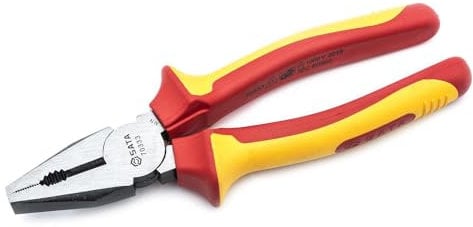 SATA ST70333ST 8-Inch VDE Insulated Linesman Combination Pliers with Chrome Vanadium Steel Body and Dual Material Anti-Slip Handles