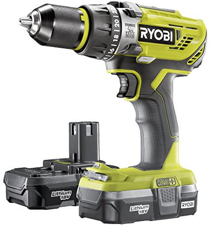 Ryobi R18PD31-213S One Plus Cordless Compact Percussion Drill Starter Kit, 18 V, Hyper Green