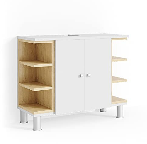 Vicco Mueble bajo Lavabo Aquis, Blanco/Sonoma, 79 x 64 cm