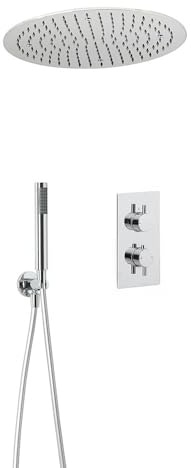 Milano Mirage Thermostatic Mixer Valve 400mm Round Recessed Shower Head Handset - Chrome