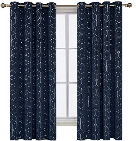 Deconovo Gardinen Wohnzimmer Modern Lärmschutz Vorhänge Blickdichter Vorhang Kälteschutz 229x140 cm(HöhexBreite), Dunkelblau, 2er Set