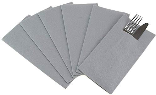 75 Stück Besteckservietten GRAU 40 x 40 cm stoffähnlich mit Schlitz für Besteck gefaltet Bestecktaschen Dinner