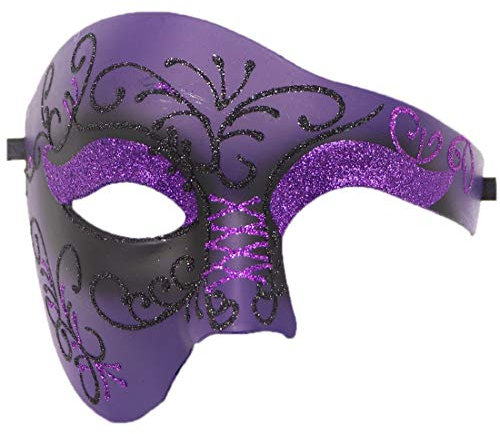 Coolwife Masquerade Mask Vintage Phantom Of The Opera One Eyed Half Face Costume (Y Purple)
