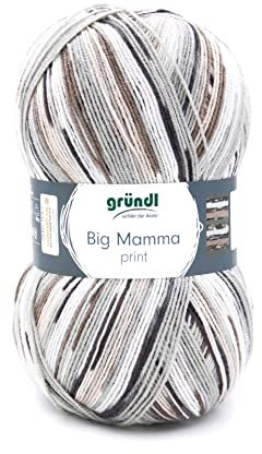 Gründl Wolle Big Mamma Print - XXL Wolle zum Stricken - Großknäuel 400 g / 1040 m - Wolle Farbverlauf aus 100 % Polyacryl - Weiß-grau-hellgrau-beige-sand