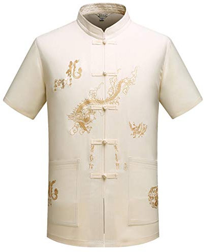 Hommes Chinois Traditionnel Manche Longue/Manche Courte Col Montant Costume Tang avec Dragon Désign Tai Chi Chemise Kung Fu Uniforme Vêtements d'entraînement
