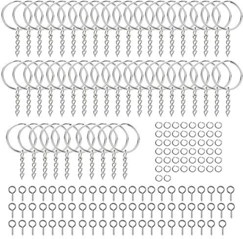 150 Stück Schlüsselring mit Kette Split Ringe Metall Schlüsselanhänger, Keychain Ring Selber Machen für Schmuckherstellung DIY