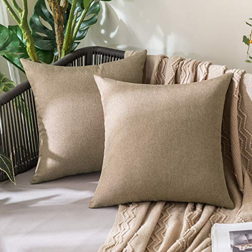 MIULEE 2er Set Wasserdicht Kissenbezug Outdoor Sofakissen Dekokissen Modern Kissenbezüge Dekorativ Kissenhülle Deko aus Polyster Leinen-Optik für Garten Sofa Wohnzimmer Bett 50x50 cm Khaki