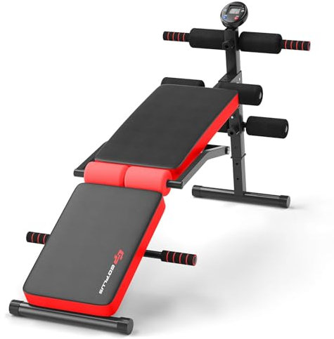 GOPLUS Sit Up Bank, Klappbarer Bauchtrainer, 6-Fach verstellbare Trainingsbank, Gepolstert, mit 150 kg Belastbar, für Bauchmuskeltraining & Ganzkörpertraining für Zuhause & Fitness-Studio (Rot)