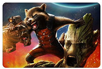 Groot Rocket Raccoon Movie Hero Galaxy 2 Tin Sign Vintage Metal Pub Club Cafe Bar Home Wall Art Decoration Poster Retro 20x30cm