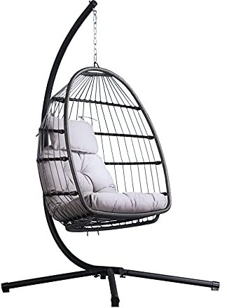 Jarder Sol Egg Chair | Foldable Hanging Swing Seat | Patio Garden Outdoor Indoors | Grey