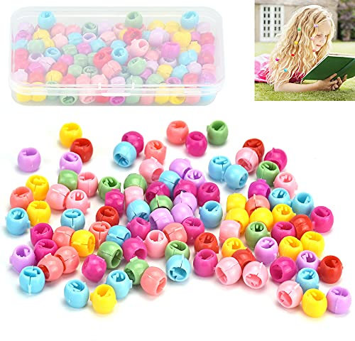 STCRERAG 100 Stücke Mini Haarspangen Haarklauenclips Bunte Perle Haar Klammer Clips Haar Nadeln Schellen Haargreifer Kleine Haarspangen Kunststoff Haarklammern Haarklammer mit Box für Mädchen Damen