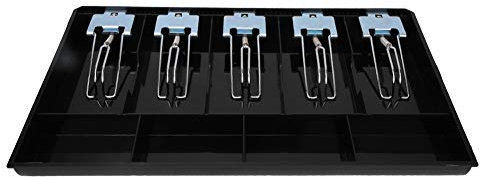 EVTSCAN Neueste Einlage für Kassen, Schubladen, 5 Fächer, ABS-Kunststoff, Münz-Registrierungssystem, Ersatz-Hotelkassette, Aufbewahrungsbox mit Metallclip (schwarz)