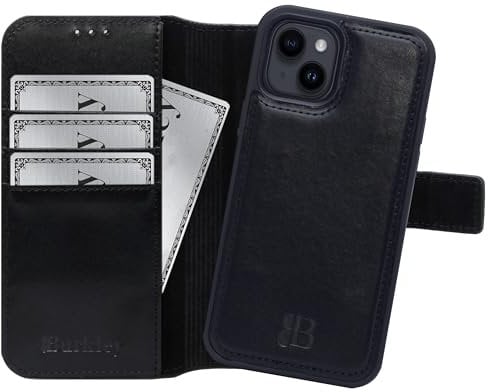Burkley 2in1 Leder Handytasche für iPhone 13 Handyhülle mit herausnehmbarem Back Cover, 360° Schutz