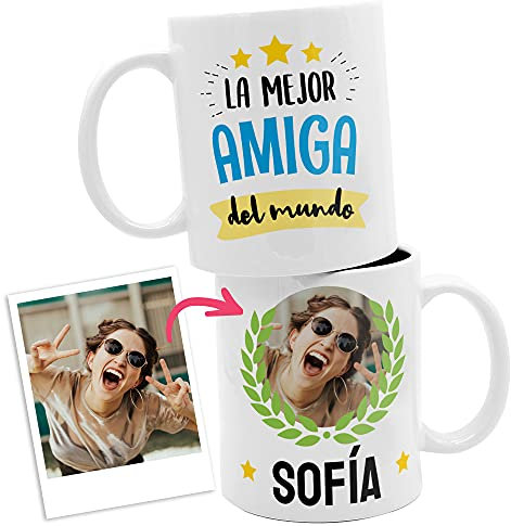 Taza personalizada LA MEJOR (tu texto) DEL MUNDO con nombre y foto 33cl. Regalo original taza de cerámica para novia, madre, amiga, jefa, compañera de trabajo, profe, etc.