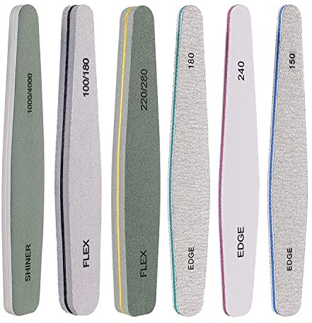 Nail File Premium Professional Nail File Kit for Acrylic Nails & Natural Nails Edge Flex Manicure File Nail Polisher Washable Nail File Set(6 PCS)