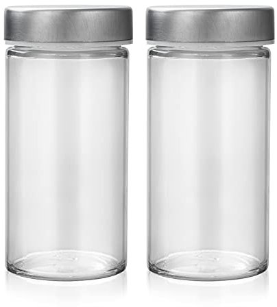 2 Pcs Glass Spice Jars/Bottles - 4oz Empty round Spice Containers with Airtight Metal Caps with Shaker Lids (2, clear)