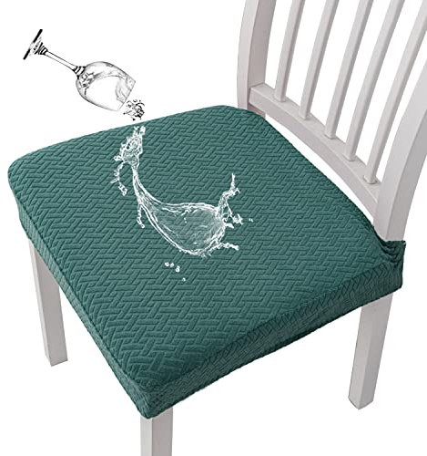 KELUINA Fundas de Asiento de Silla Impermeables Jacquard de celosía elástica para Comedor 1/2/4/6 Uds Fundas para sillas de Cocina (Verde Oscuro,4 Pcs)