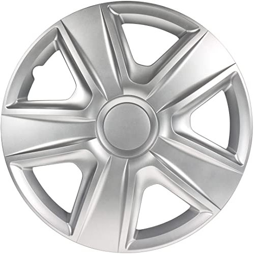 S SUMEX Juego de 4 Tapacubos de 16 Pulgadas Diseño Arkansas Silver, Acabado Cromado y ABS Resistente a Fuertes Impactos, Duradero y Fiable con Anillo de sujeción Ajustable