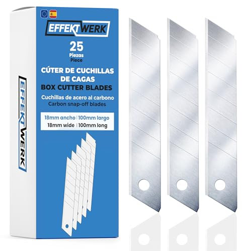 Effektwerk Cuttermesser-Klingen (Silber, 25er-Pack), 18-mm-Ersatzklingen für Allzweckmesser, robuste Abbrechklingen aus Karbonstahl
