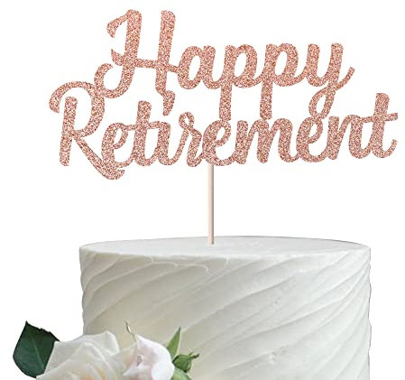 Rsstarxi Happy Retirement Cake Topper Glitter Retirement Cake Decoration Pick for Retired Theme Party Cake Decorations Supplies Rose Gold