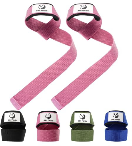 Slim Panda Zughilfen für Krafttraining,Profi Lifting Straps 60 cm,Handgelenk Bandagen Gym 45CM,Wrist Wraps für Männer, Frauen, Kabelmaschine, Heim-Fitnessstudio (Pink)