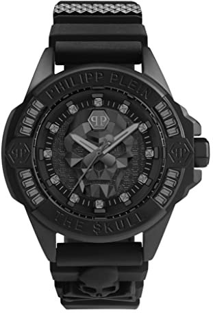 Philipp Plein Unisex Analog Quarz Uhr mit Silikon Armband PWNAA0322