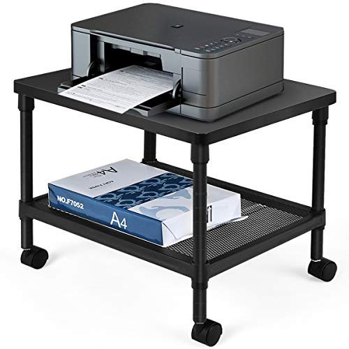 COSTWAY 2/3-Tier Mobile Printer Stand, Height Adjustable Rolling Printer Utility Cart on Wheels, Multifunctional Under Desk Fax Machine Shelf Storage Rack Unit for Home Office (48 x 40 x 40cm)