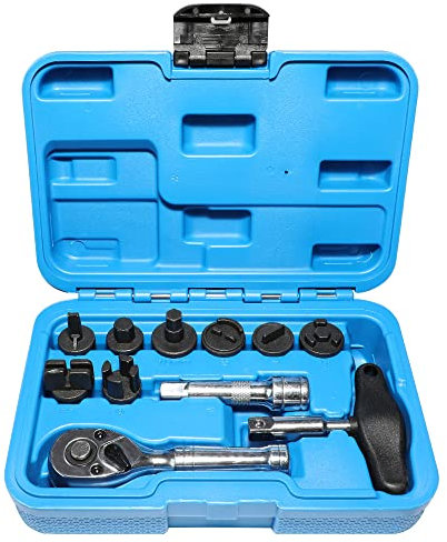 DPTOOL Strumento di rimozione del tappo di scarico Olio, da 11 pezzi compatibile con GM VW Ford Mercedes BMW con chiave a cricchetto e presa