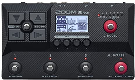 ZOOM B2 FOUR Bass Multi-Effects Pedal with amp and DI emulation for stage, studio, and recording, with looper and rhythm machine, UK-Version