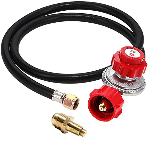Gasone Propanregler – mit Propan-Messing-Öffnung, 1,2 m, Hochdruck-Propan-Regler 0–20 PSI, verstellbarer Propangasregler mit Schlauch, QCC-1-Typ, funktioniert mit allen US-Propangas-Tanks, Rot