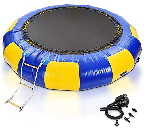 QOR Aufblasbares Wassertrampolin, rund, aufblasbar, Wasserspringer mit Rolltreppe, Seilleiter, tragbare Bounce Schwimmplattform (Größe: 2 m)