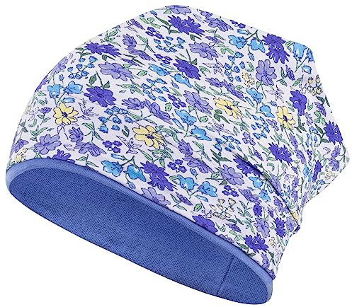 Smarilla Mädchen Mütze Übergangsmütze Beanie Blumen Frühling Herbst Baumwolle, Bekleidungsgröße: 54-56, Farbe: Gelb-Blau