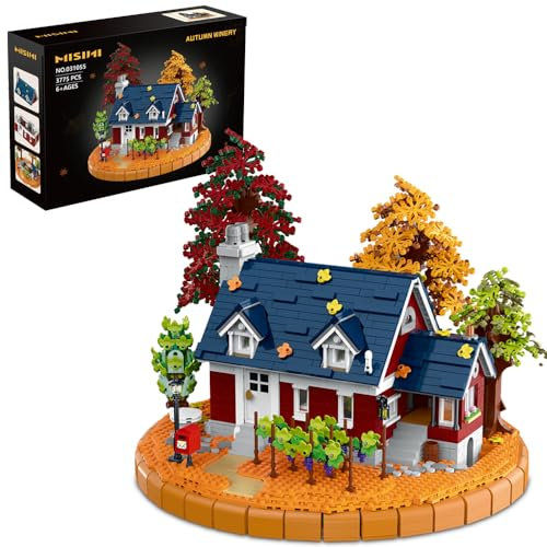 MISINI 031055 Herbst Bausteine Bausatz Street View Haus, 3375 Teile Weingüter Groß Moc Modular Street View Haus Modell, Mit Led Herrenhaus Model Construction, Für Erwachsene Und Jahren 15+
