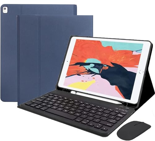 HEUCYL Étui avec Clavier pour iPad Pro 12,9 Pouces 2017/2015 (Ancienne, 2ème Et 1ère Génération) Clavier Bluetooth Magnétique Détachable Étui Fin en TPU avec Porte-Stylo Et Souris Intégrés,Bleu