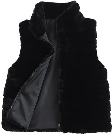 TRIGLICOLEUM Gilet corto in pelliccia sintetica da donna,tinta unita,gilet trapuntato,senza maniche,caldo cappotto di pelliccia invernale,con chiusura lampo,gilet in pelliccia sintetica invernale