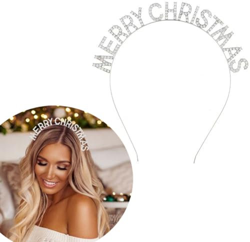 Runmi Frohe Weihnachten Stirnband Strass Haarbänder Schneeflocke Kopfschmuck Kostüme Urlaub Party Kopfschmuck für Damen und Mädchen 1 Stück (1 Stück) (Silber)