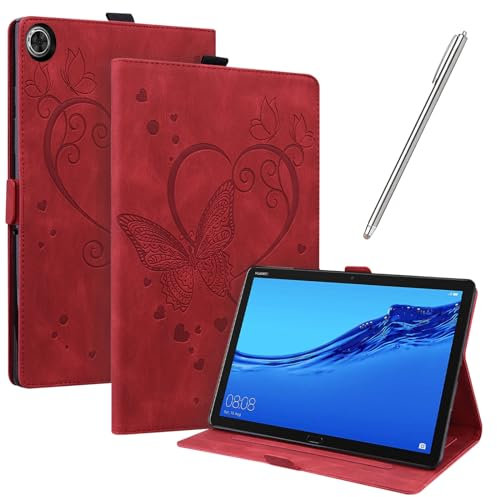 JayModCase Funda para Huawei MediaPad M5 Lite 10 10,1 Pulgadas, PU Protectora Carcasa con Función de Soporte, Ángulo de Pie Ajustable (Rojo)