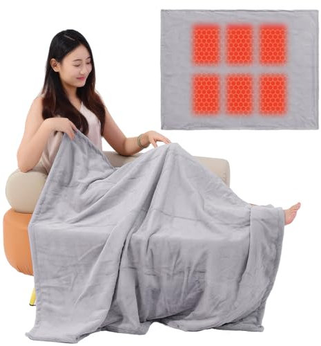 USB Heated Blanket Electric Heating Pads with 3 Temperature Levels Wearable Throw Blanket Machine Washable Winter Warm Fleece Shawl for Home Office Back Pain Relief, 110 * 70cm, Gray