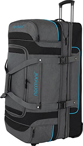 Reisetasche 2-Rad Trolley 120-150 Liter Weichgepäck Travel Bag mit Rollen und 6 Fächern - erweiterbarer Reisetrolley - Rolltasche Sporttasche 81x39x39/47 cm Farbe Grau/Blau Größe 120-150 Liter