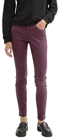 TOM TAILOR Denim Damen Coated NELA Extra Skinny Jeans in Leder-Optik, 36277 - Dark Wine Red Coated, 29/32