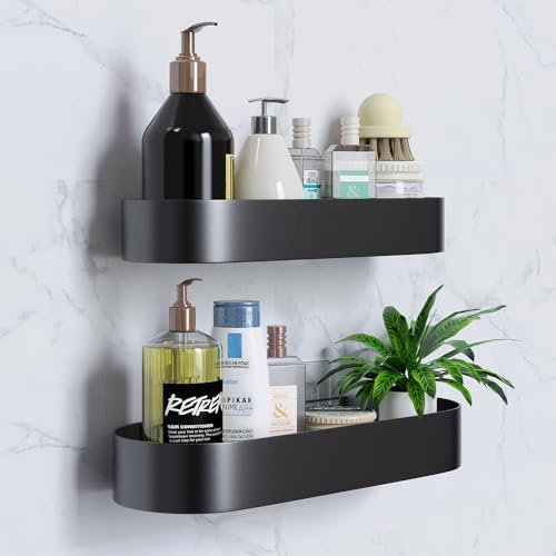 Xinkfir Duschablage ohne Bohren, Duschregal Shampoo Halterung, Duschgel Duschkorb Schwarz, Schnell Trocknende Badezimmer Organizer, Langlebige Dusche Badregal Edelstahl - 2 Stück