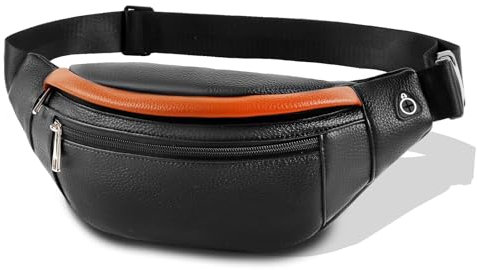 Bauchtasche Damen Leder Gürteltasche Herren - Brusttasche Damen Leder: Brusttasche Schultertasche Crossbody mit verstellbarem Gurt, Wasserdicht Gürteltasche, Schwarz
