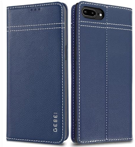 Hülle Echt Leder für iPhone 7 Plus/8 Plus (5,5) - Premium Echte Lederhülle mit Standfunktion Kartenfach Magnetverschluss Flip Case Ledertasche Handyhülle Schutzhülle Klapphülle – Blau